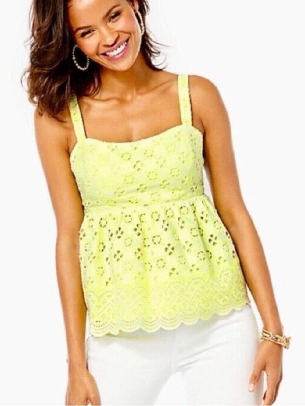 Lilly Pulitzer Michela Babydoll Eyelet Yellow Shellegant Cami top, size 4